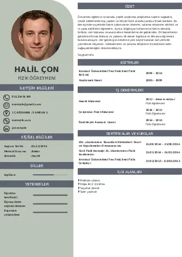 Fizik Öğretmeni CV Örnekleri cv indir